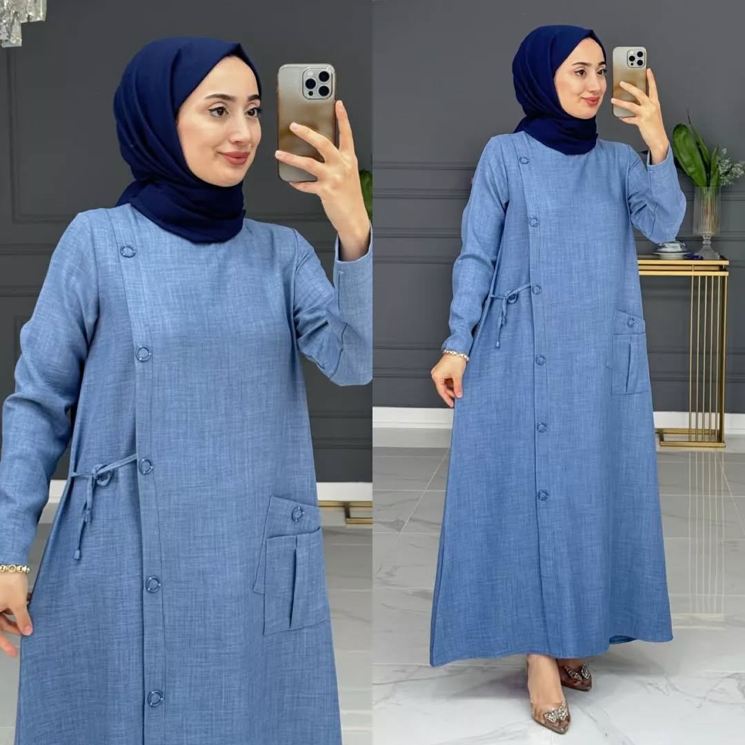 M2 فستان جانبي بأزرار وأناقة عصرية للمحجبات (Copy)