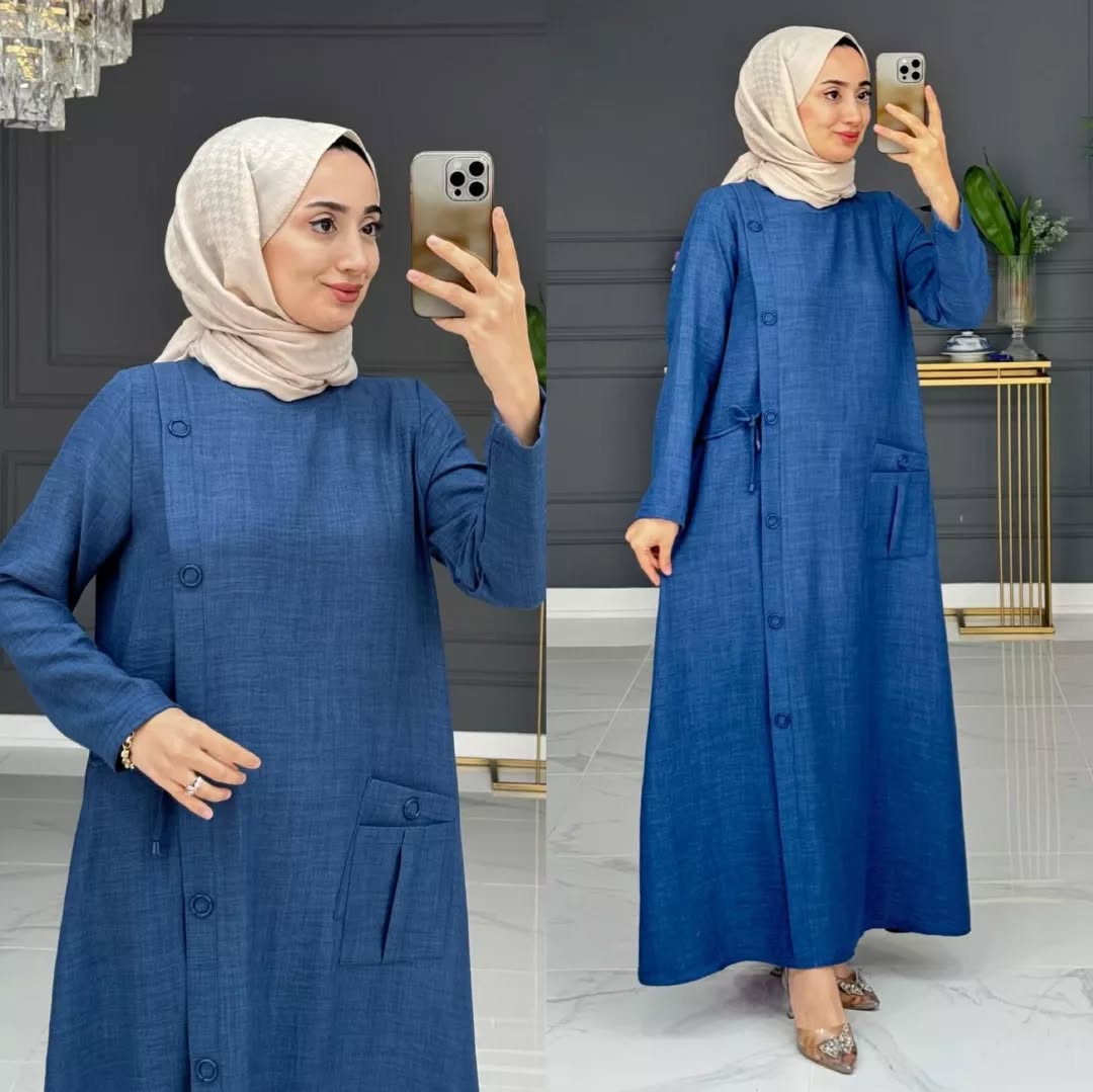 M2 فستان جانبي بأزرار وأناقة عصرية للمحجبات (Copy)