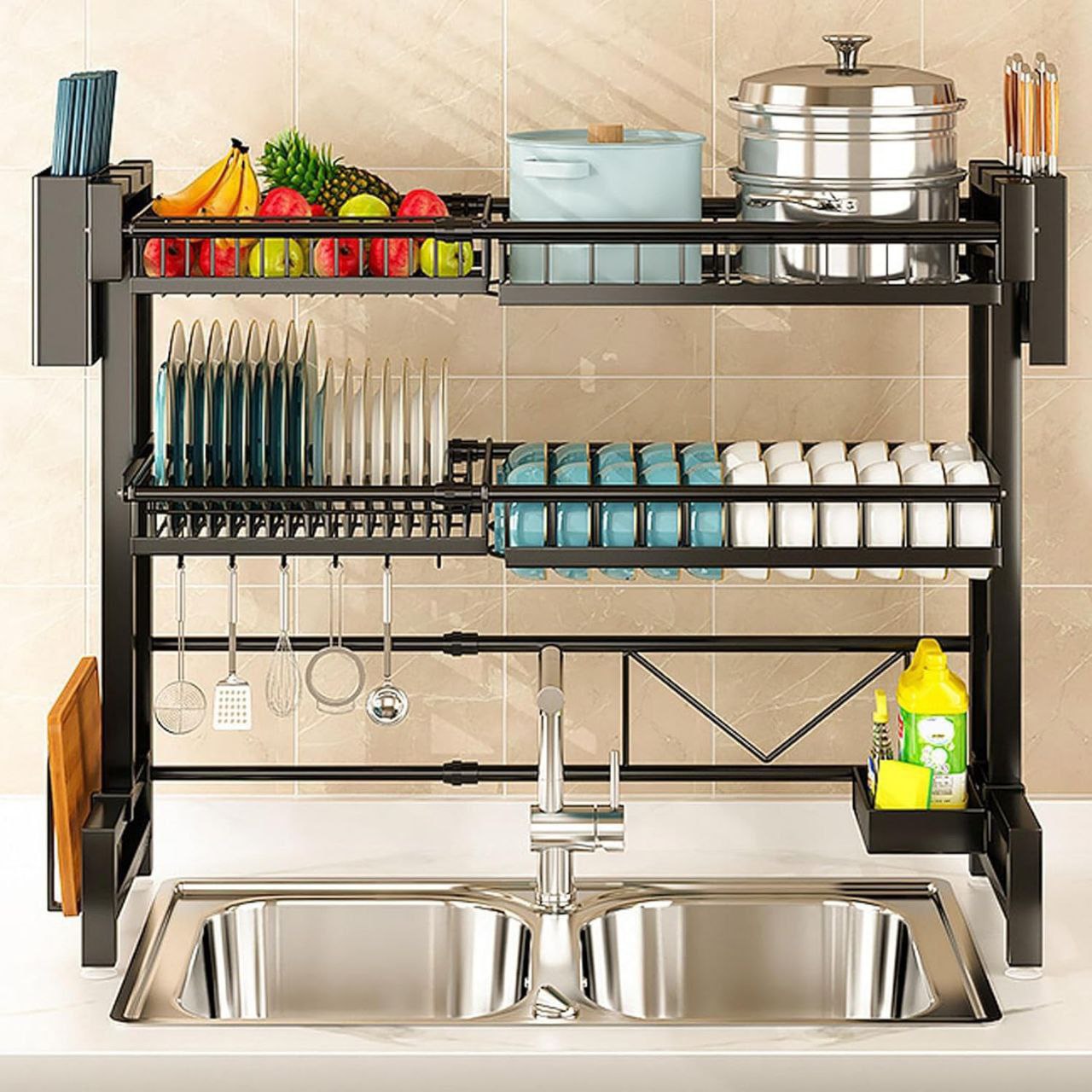 رف تجفيف الصحون المزدوج